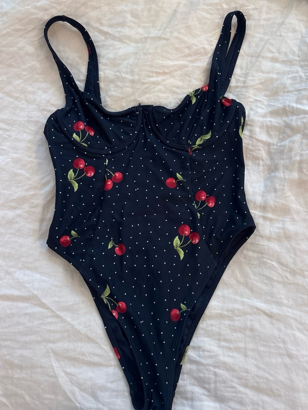 Navy Cherry Print One-Piece Swimsuit